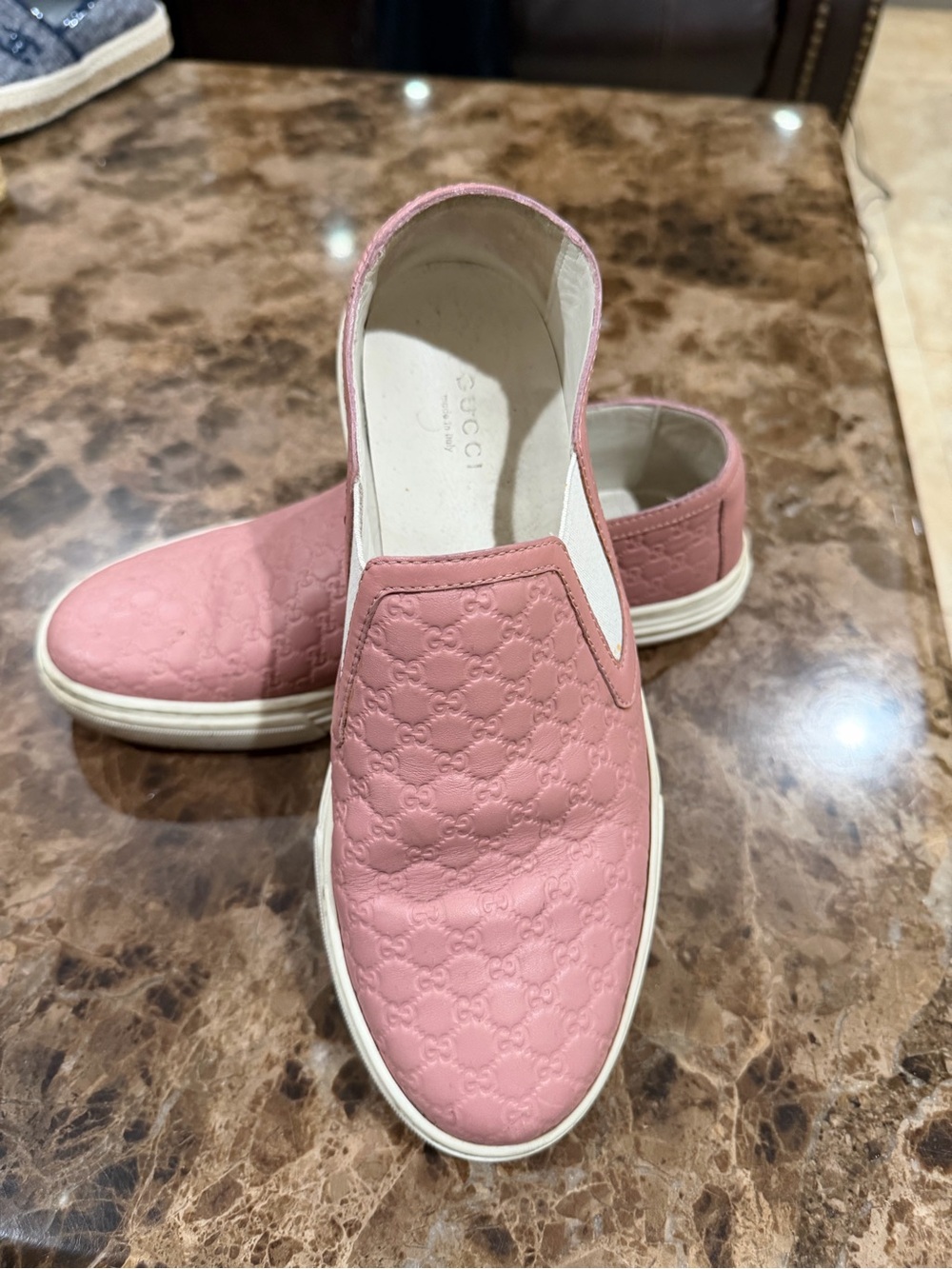 Gucci Pink Embossed Leather Slip-On Sneakers